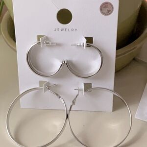 Fashion Hoop Earrings (two Pairs Silver Tone)